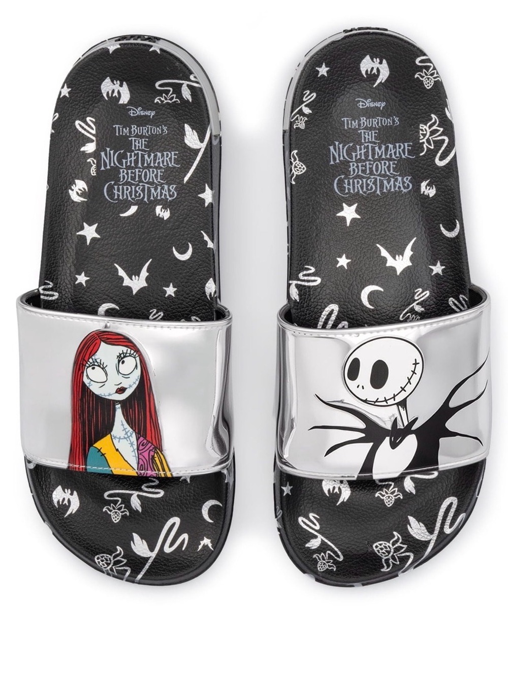 Disney The Nightmare Before Christmas Kids' Jack & Sally Silver Slide Sandals